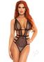 Leg Avenue Fishnet Cut Out Strappy G-string Teddy With Adjustable Straps - Small - Black